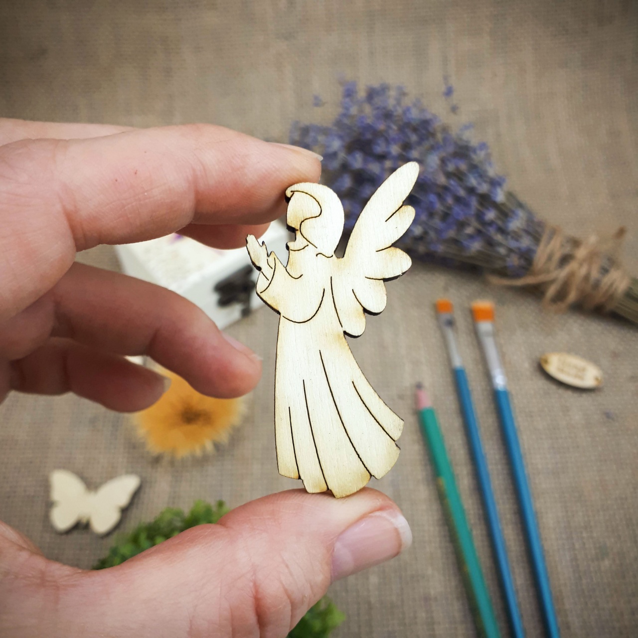 Etichetă cu inimă, 4×11,5 cm, MDF alb