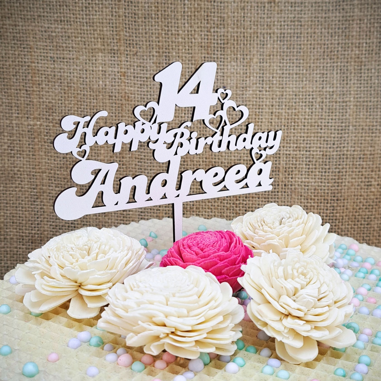 Topper Happy Birthday 13,5×20 cm, HDF alb