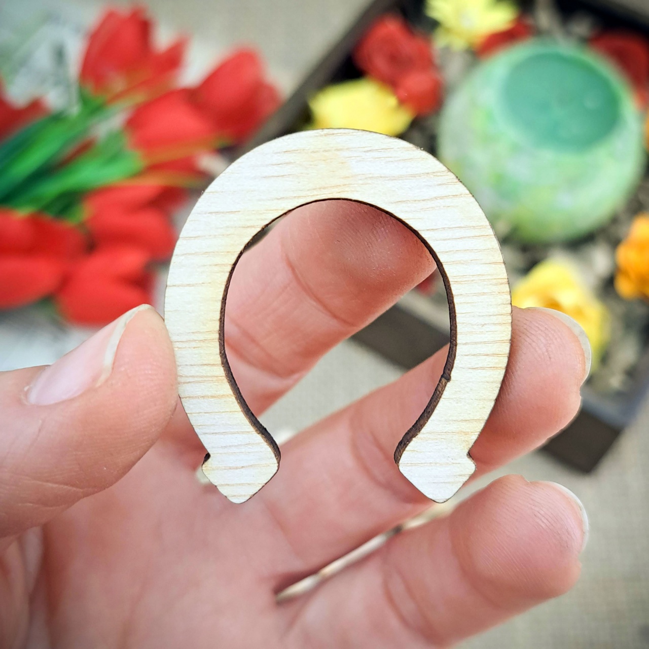Potcoava cu noroc cu găuri, 3,7x4 cm, 15 bucăți, placaj