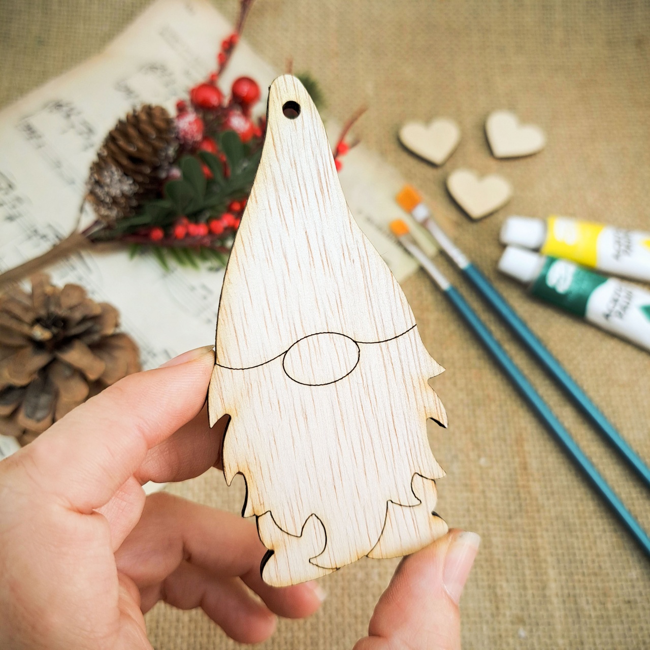 Spiriduș cu stele și bază, 6×12×3,5 cm, placaj lemn natur