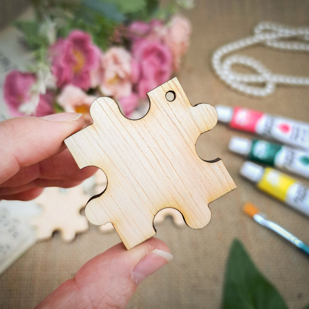 Piesă puzzle, 3×3 cm, placaj lemn