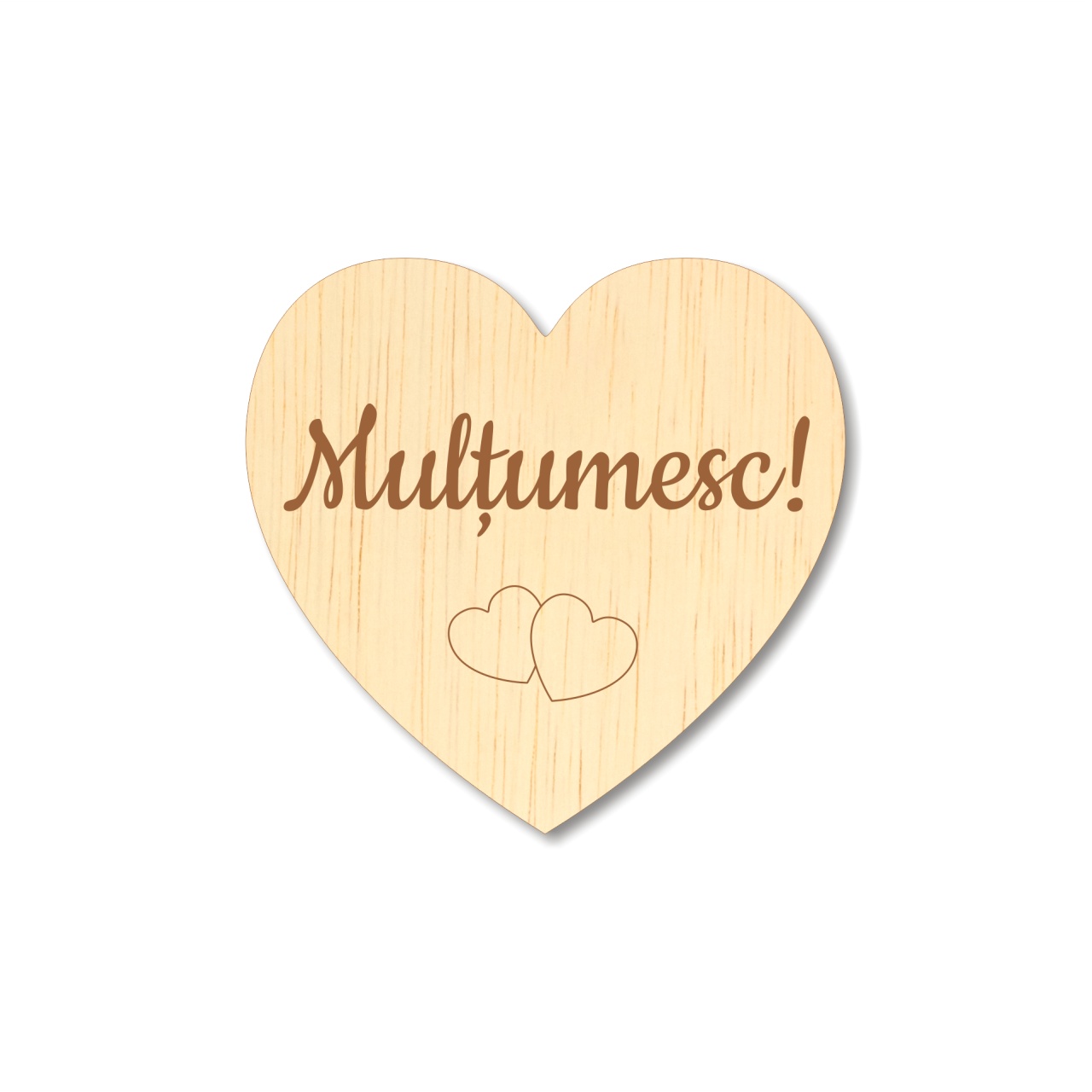 Inimioară gravată Thank You!, 5×4,8 cm, placaj