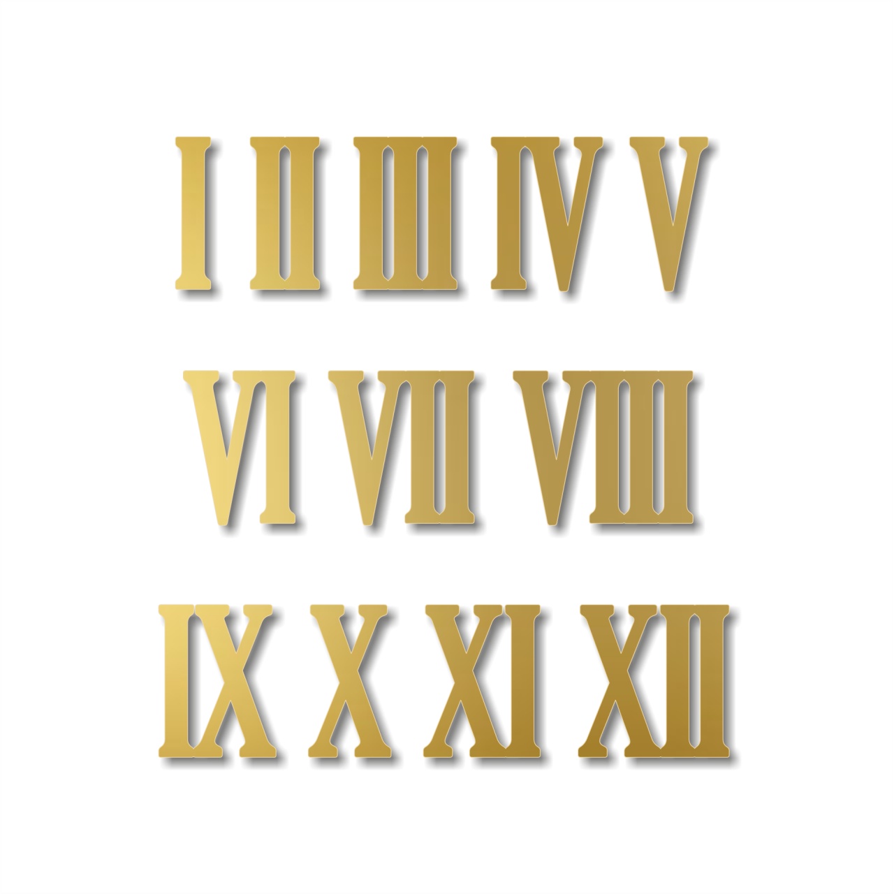 Cifre romane pentru ceas 1-12, 4 cm, plexi oglindă aurie