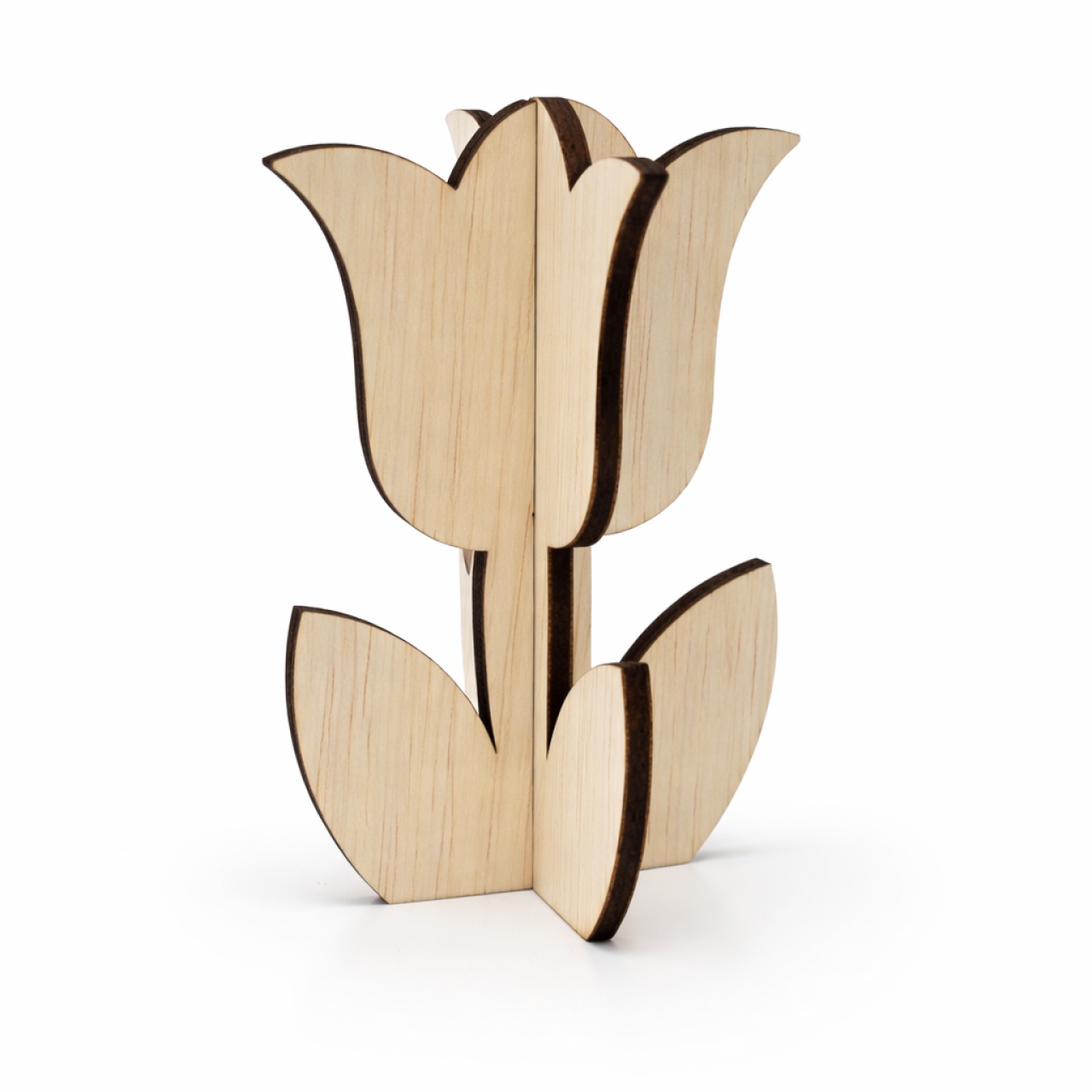 Lalea boboc cu 4 frunze 3d, 6,5×10 cm, placaj cu finisaj natural