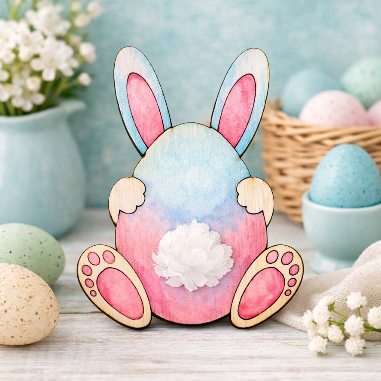 Iepuraș Elmo, 13,5×15 cm, placaj lemn