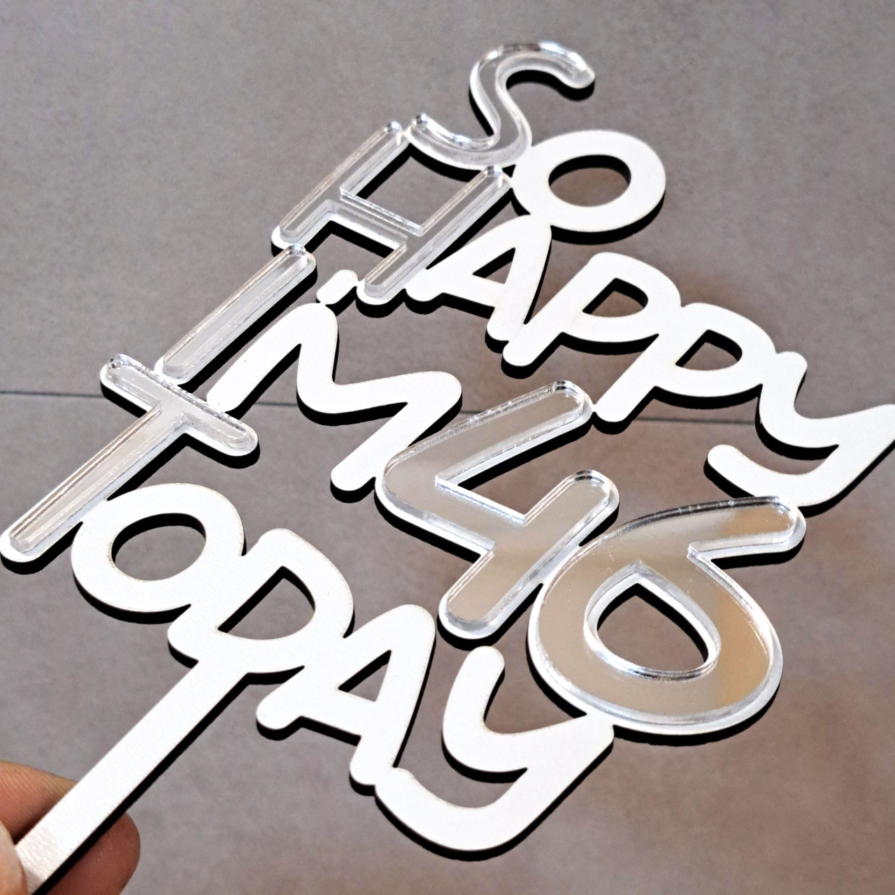 Topper Happy Birthday 13,5×20 cm, HDF alb