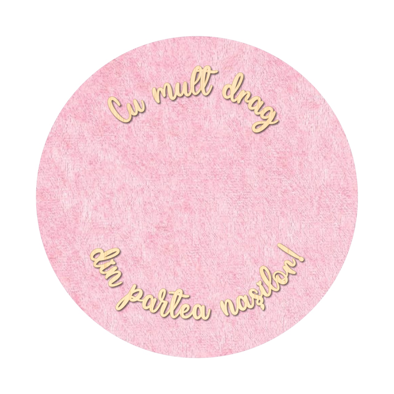 Scris "Cu drag de la nași!", 12×7,5 cm, plexi auriu oglindă