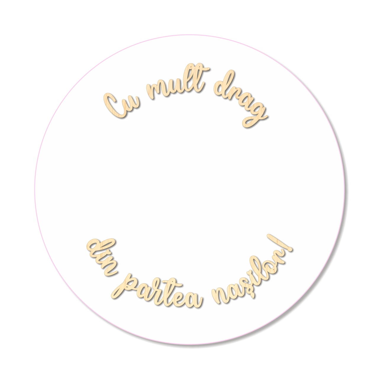 Scris "Cu drag de la nași!", 12×7,5 cm, plexi auriu oglindă