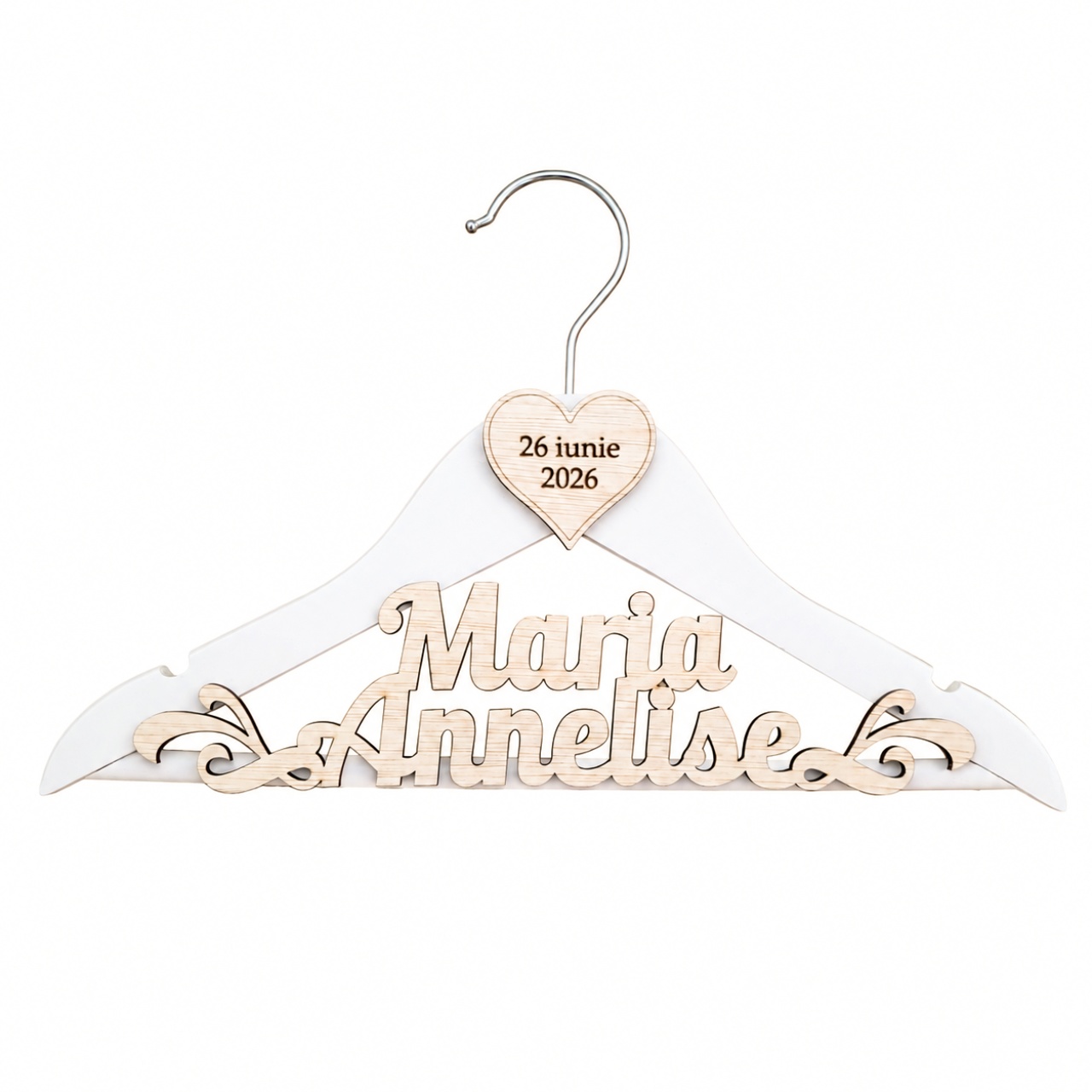 Set baby 4 forme cu date naștere și un nume 15 cm lungime, HDF alb