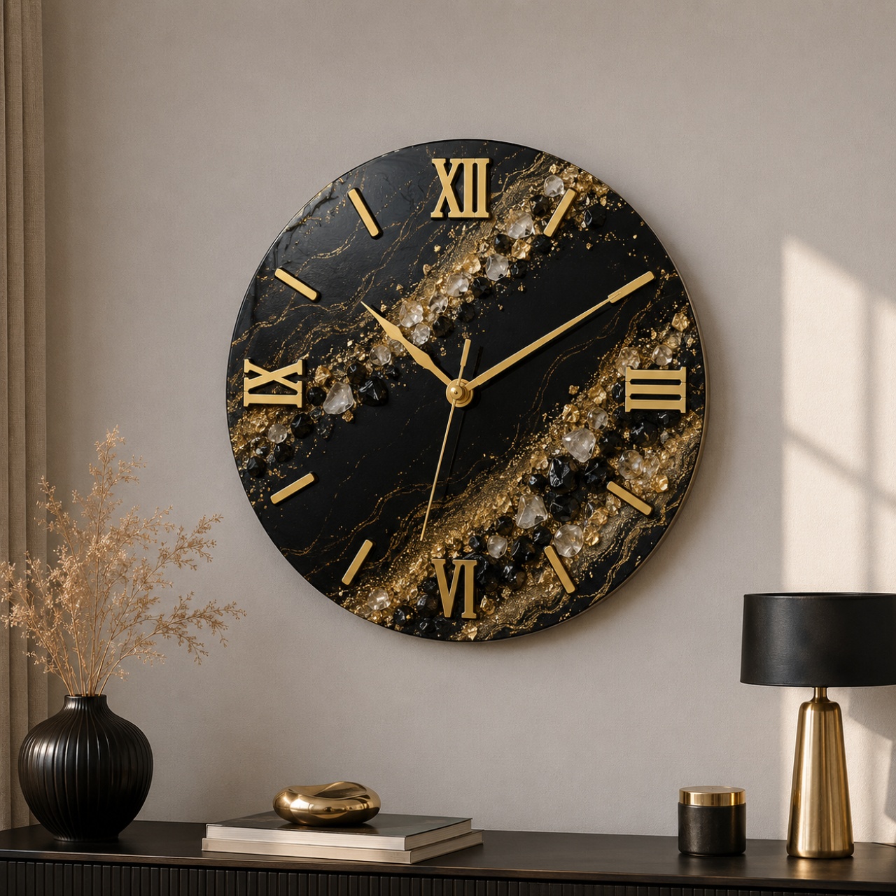 Cifre romane pentru ceas 3-6-9-12 și 8 linii, 9 cm, plexi oglindă aurie