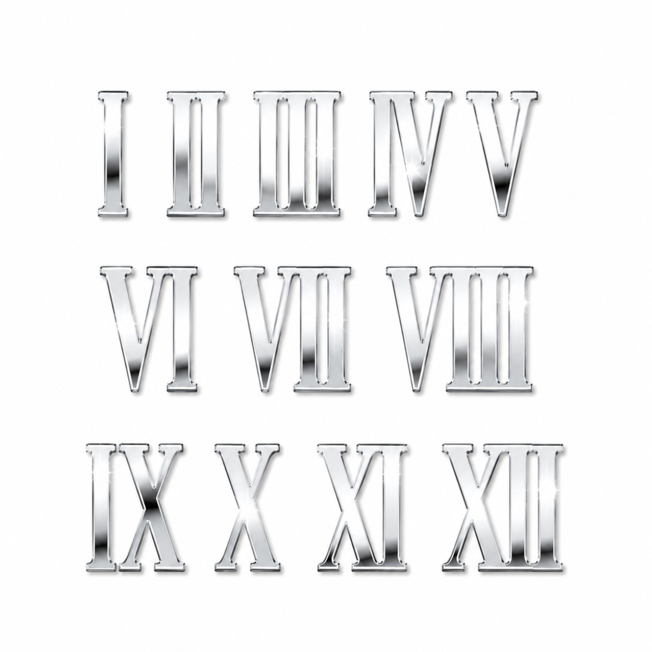 Cifre romane pentru ceas 1-12, 8 cm, plexi oglindă aurie