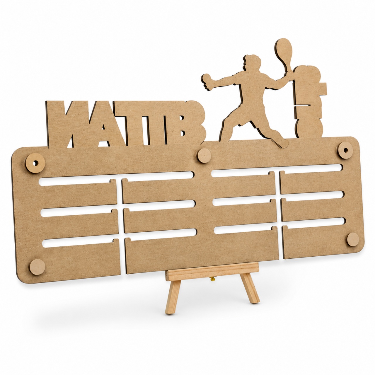 Suport medalii personalizat cu 1 prenume, Tenis, 40×26 cm, lemn