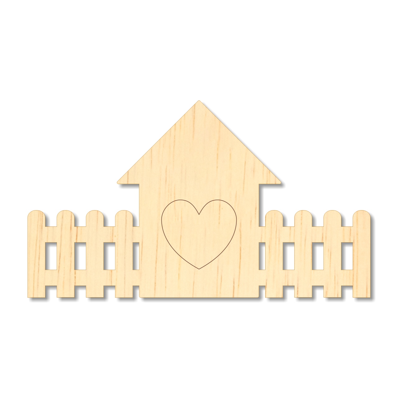 Căsuță moară, inimioară și gard. 12×8,5 cm, placaj lemn 