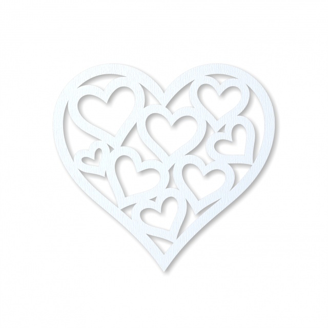 Inimă cu inimioare, 6×5,5 cm, MDF alb