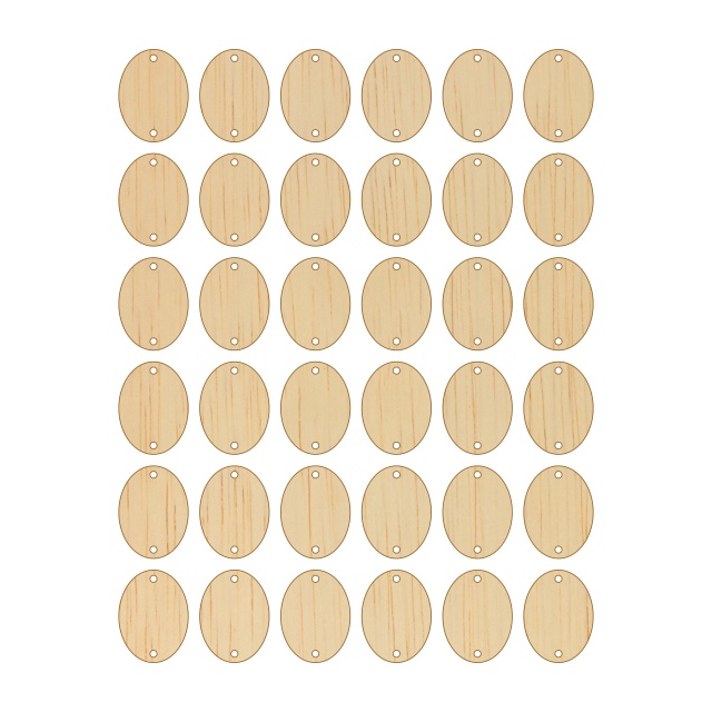 Tăblițe ovale cu sau fără găuri, 36 buc, 3 x 4 cm, placaj lemn natur