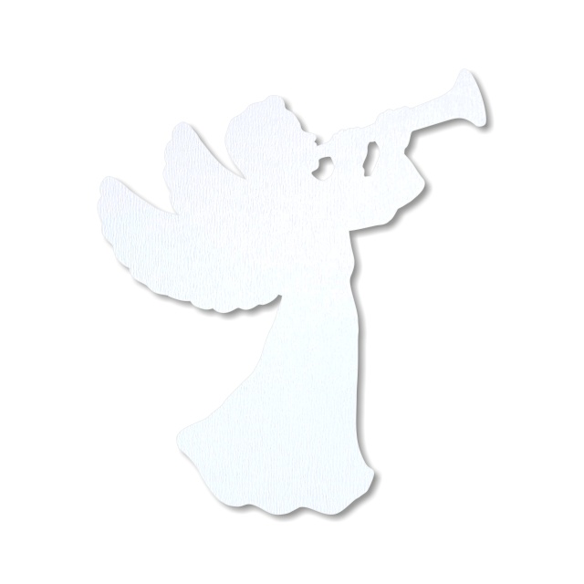 Înger cu trompetă, 2,6×3 cm, lemn HDF alb