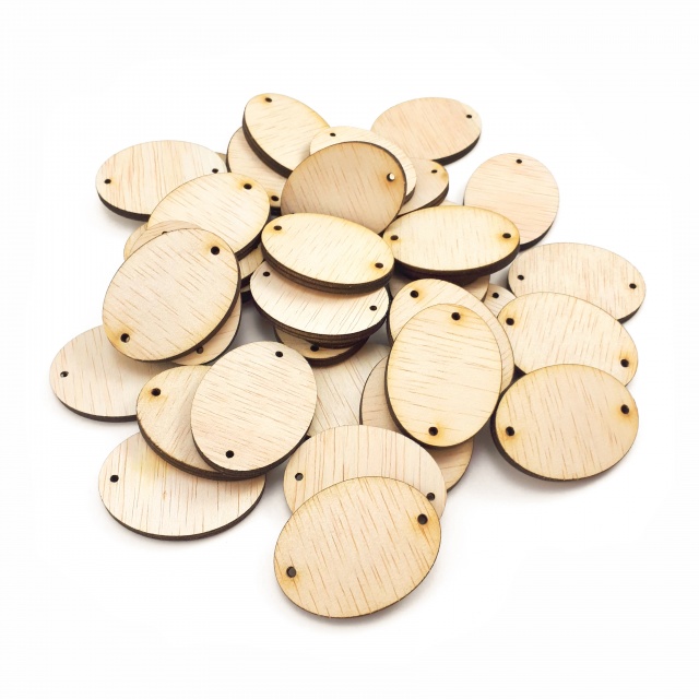 Tăblițe ovale cu sau fără găuri, 36 buc, 3 x 4 cm, placaj lemn natur