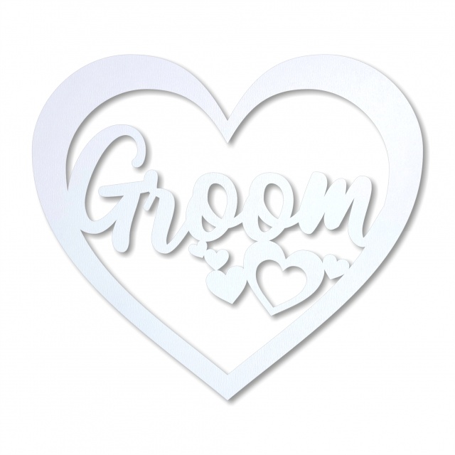 Inimă mare Groom, 26×23 cm, placaj HDF alb