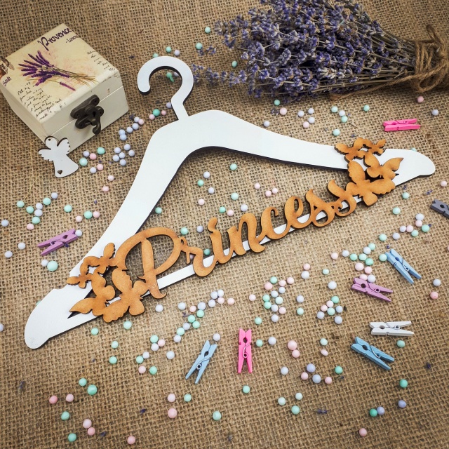 Text Princess pentru umerașe, 25×5,2 cm, HDF