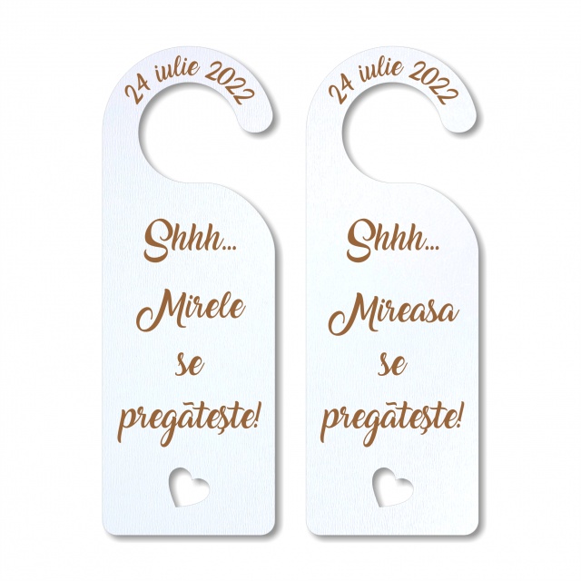 Door tag gravat cu data nunții, 6x17 cm, HDF alb