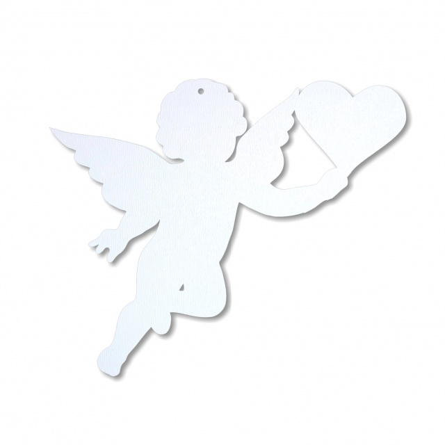 Îngeraș Cupidon cu inimă, 5 cm, lemn HDF alb