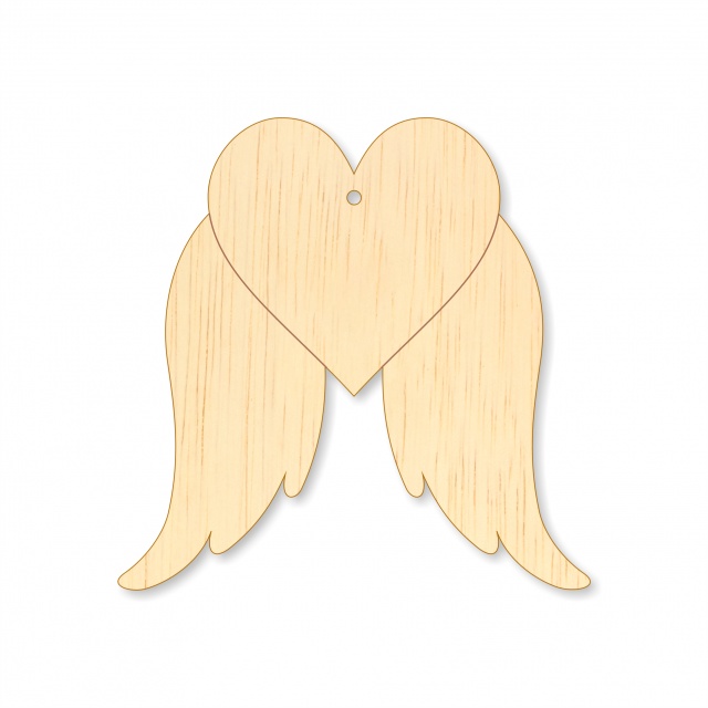 Aripă înger cu inimă, 5 cm, placaj lemn