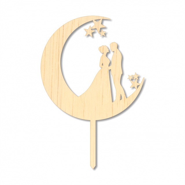 Topper miri cu lună și stele, 13,5×20 cm, HDF negru