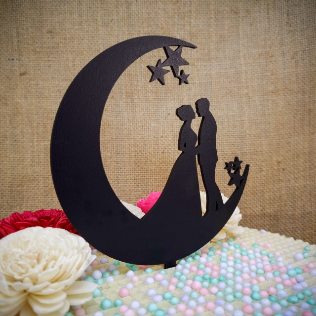 Topper miri cu lună și stele, 13,5×20 cm, HDF negru