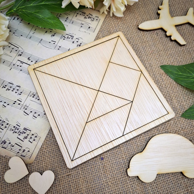 Tangram forme geometrice, 13,5×13,5×0,8 cm, placaj