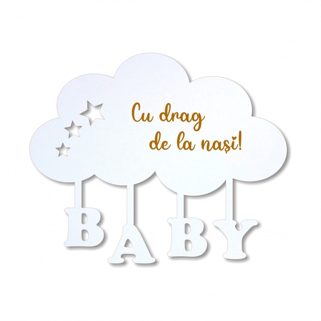 Norișor Baby cu mesaj nași, 10×8 cm, HDF alb