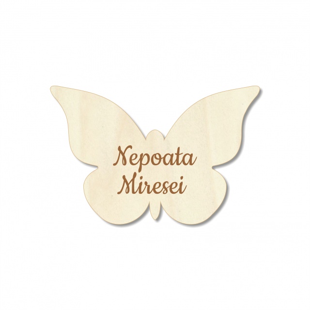 Fluture cocardă gravată, 4,3×2,8 cm, placaj