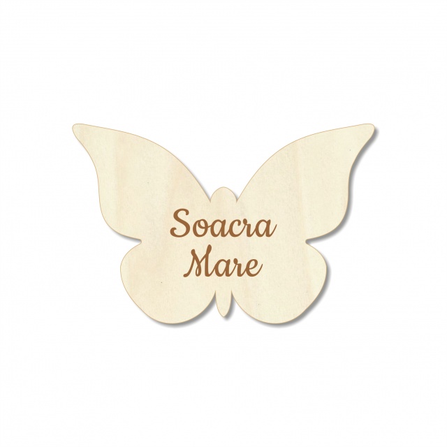 Fluture cocardă gravată, 4,3×2,8 cm, placaj