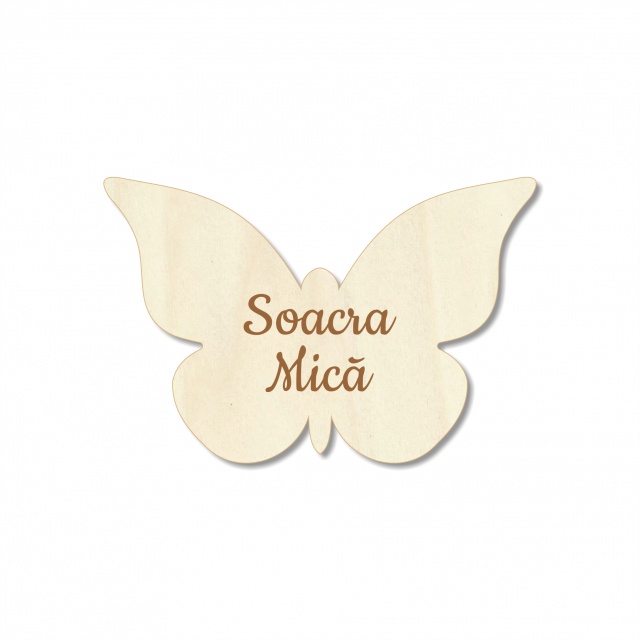 Fluture cocardă gravată, 4,3×2,8 cm, placaj