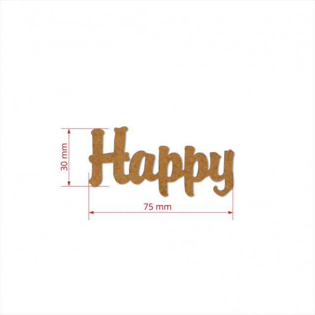 Text Happy, 3 cm, decupat din HDF