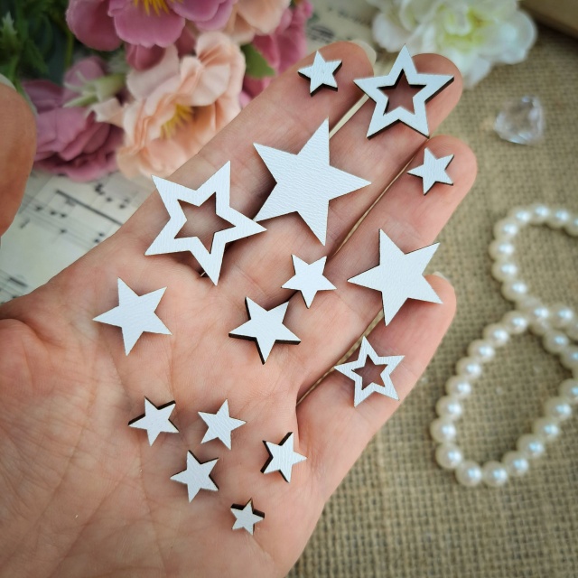 Set 12 steluțe, Ø 1-2,5 cm, HDF alb