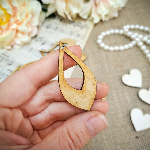 Bază cercei frunză decupată, 2,5×5 cm, HDF natur :: 2,5×5 cm