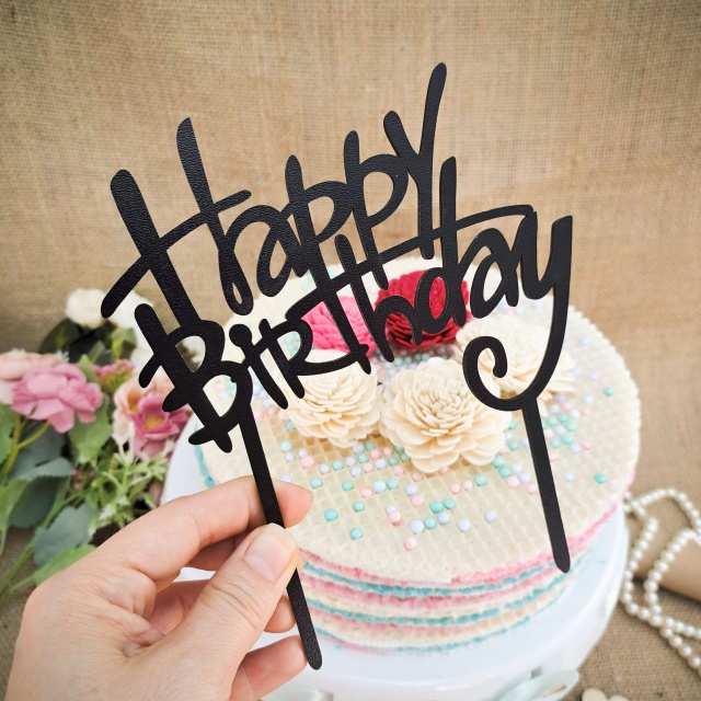 Topper Happy Birthday, 15×17,5 cm, HDF negru
