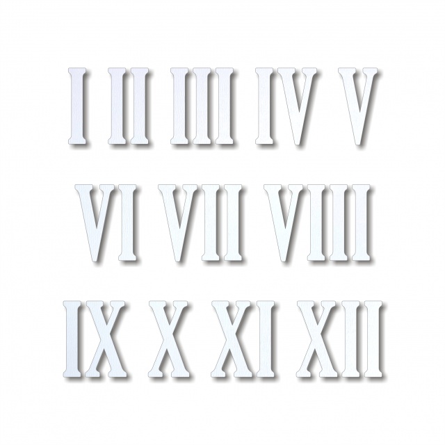 Cifre romane pentru ceas 1-12, 5 cm, HDF alb :: 5 cm