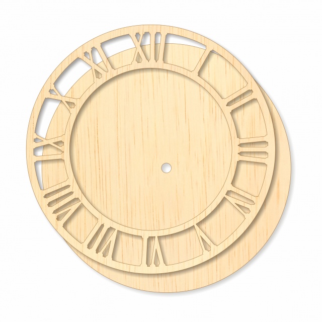Cadran ceas dublu cu cifre romane decupate, Ø20 cm, placaj lemn