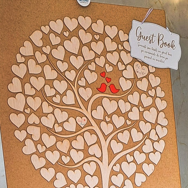 Tăbliță Guest Book cu indicații, 25×16,7 cm, HDF alb