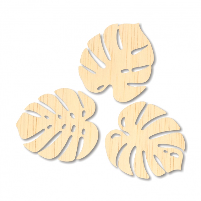 Frunză Monstera set 3 bucăți, 4,5×5 cm, placaj