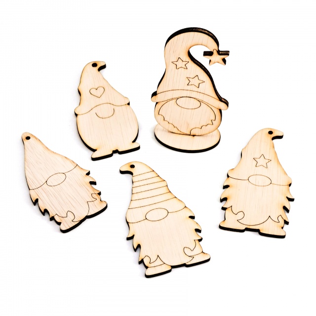 Set 5 spiriduși, 10-12 cm, placaj lemn natur