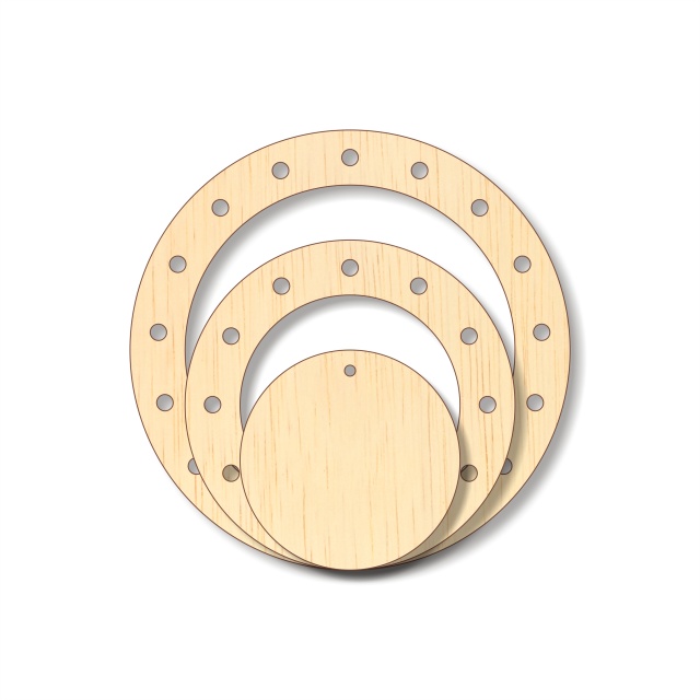Set 2 inele 8 și 6 cm cu perforații, lățime inele 2 cm, placaj lemn :: Cu găuri