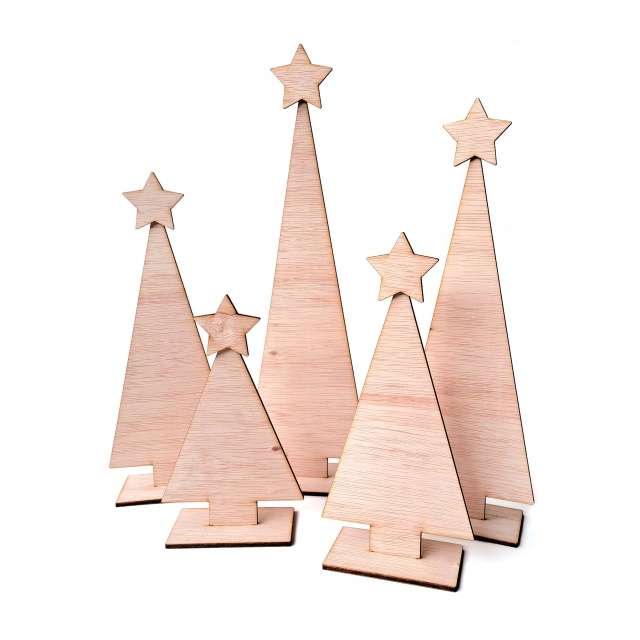 Brad minimalist cu bază, set 5 mărimi, placaj lemn natur