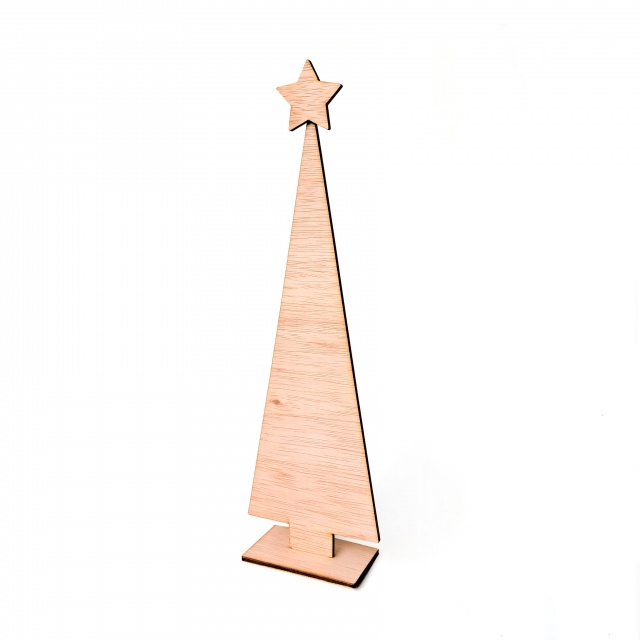Brad minimalist cu bază și stea, 40 cm înălțime, placaj lemn natur :: 40 cm