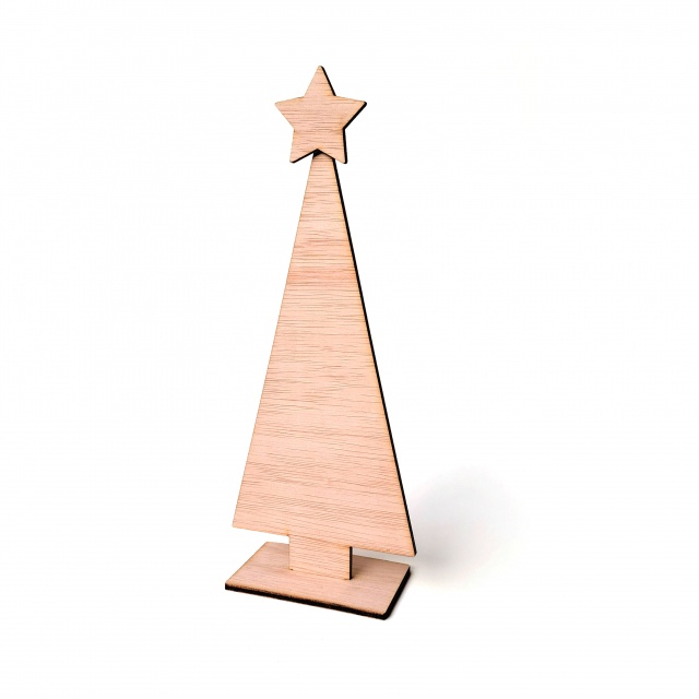 Brad minimalist cu bază și stea, 30 cm înălțime, placaj lemn natur :: 30 cm