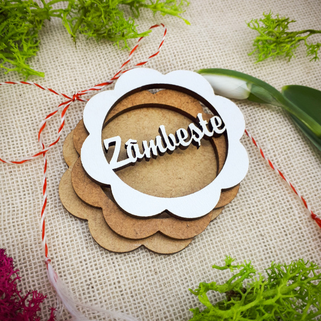 Casetă floare cu mesaj Zâmbește, strat triplu, 5,5 cm, MDF alb :: 5,5 cm