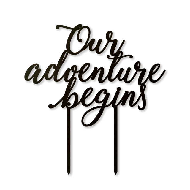 Topper Our adventure begins, 15×16 cm, HDF negru :: Lemn