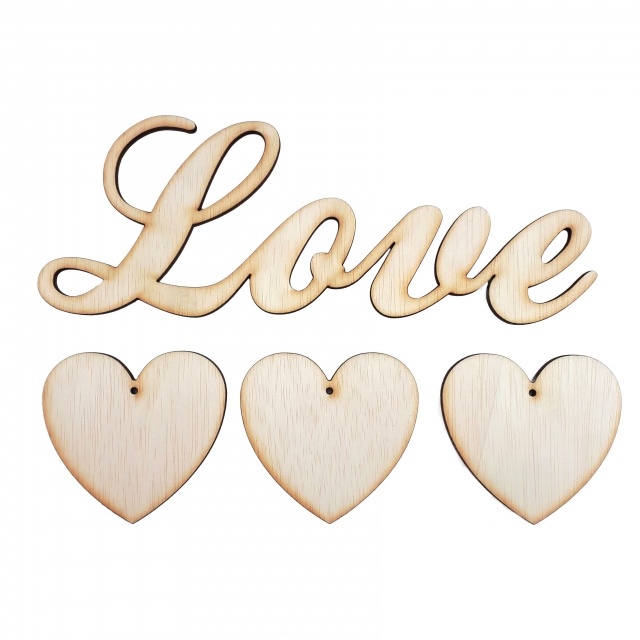 Set Love cu 3 inimi, placaj