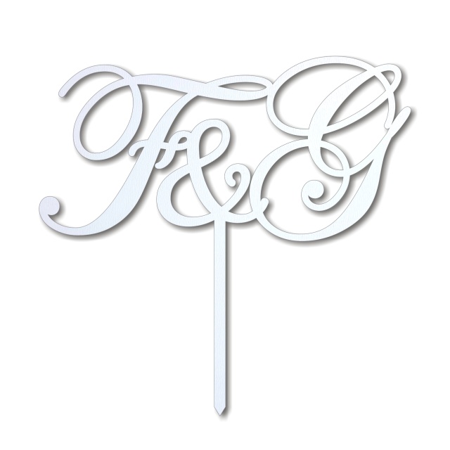 Topper tort cu inițiale caligrafice, 18×17,5 cm, HDF auriu